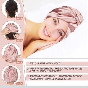 Momme 100% Satin Silk Hair Wrap Sleeping Premium Elastic Stay On Head (1Pc Pink)